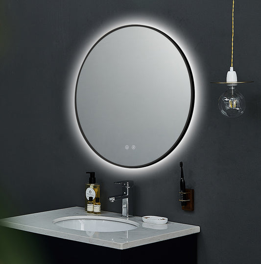 Cermin kamar mandi LED ARES Black lengkung dengan anti-kabut