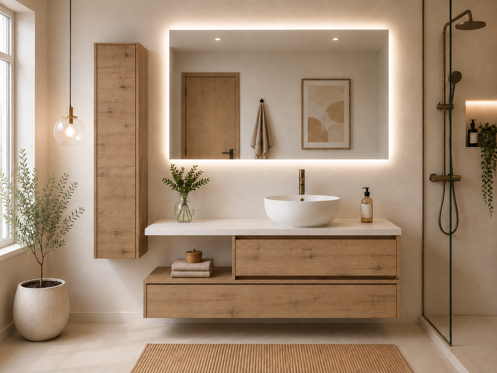 Kabinet kamar mandi gantung MENORCA dengan wastafel di atas meja