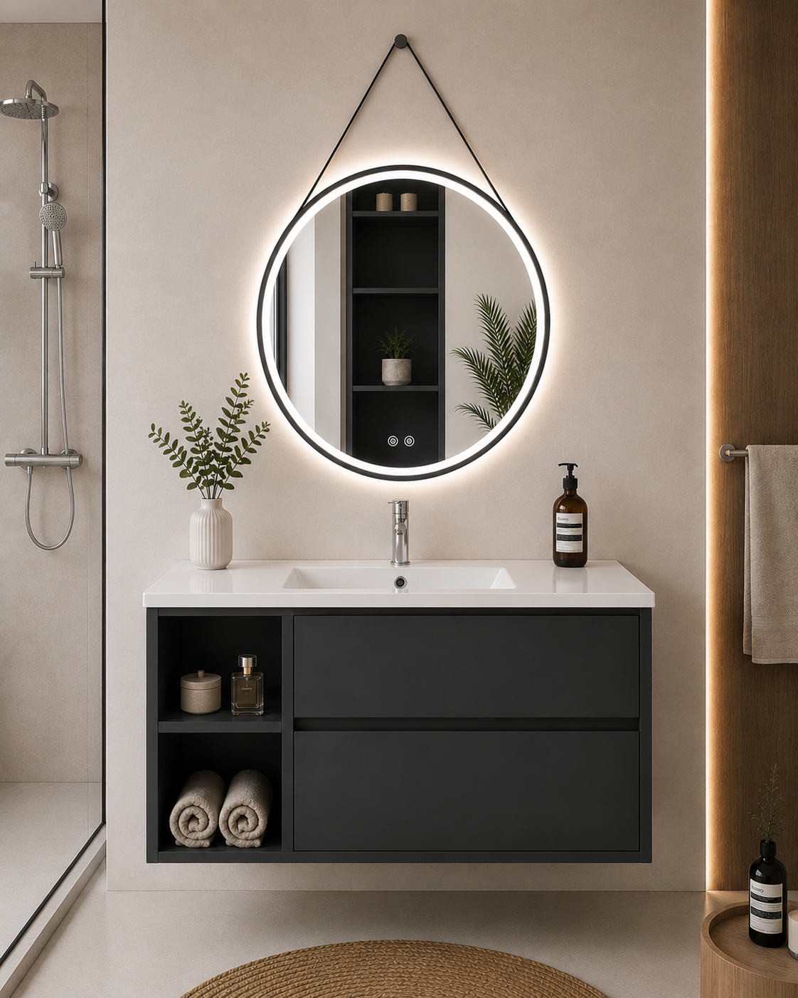 ZEUS bathroom vanity unit with basin, 2 drawers and shelf