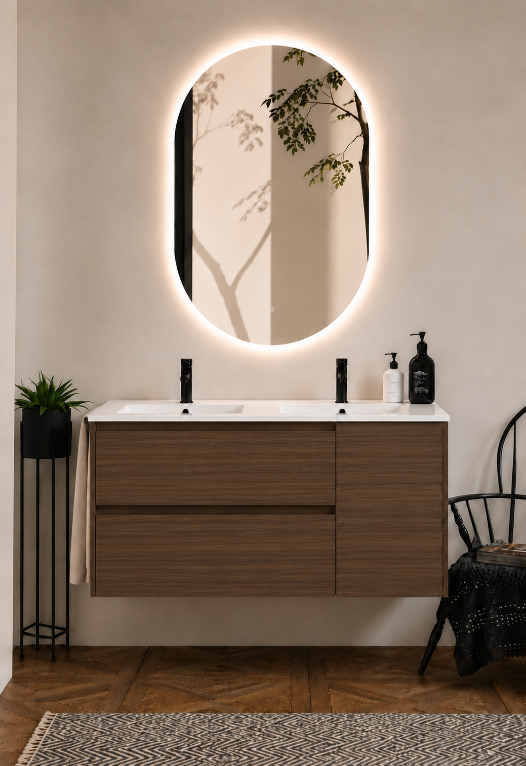 Kabinet kamar mandi gantung Itaca dengan wastafel, laci, dan pintu