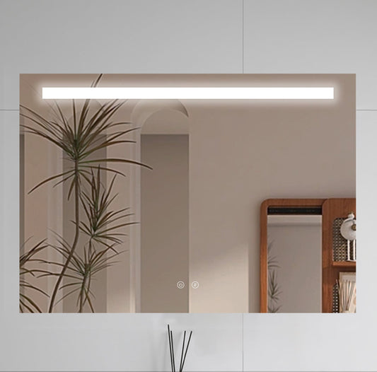 Cermin kamar mandi LED LINE dengan bingkai logam dan anti-embun