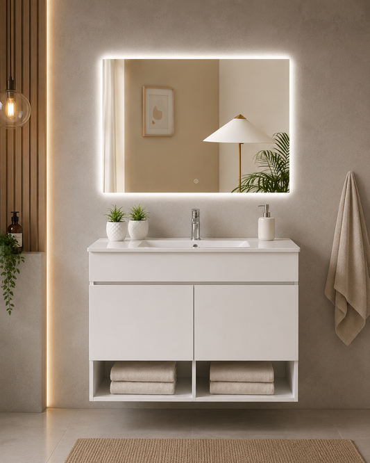 Kabinet kamar mandi gantung Nebari dengan pintu dan wastafel