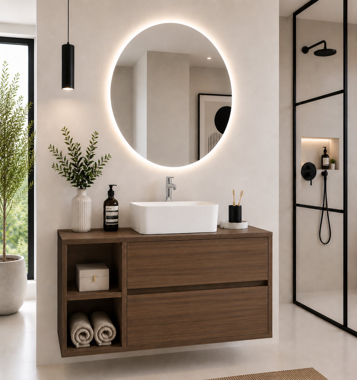 Kabinet kamar mandi Zeus dengan meja dan wastafel duduk