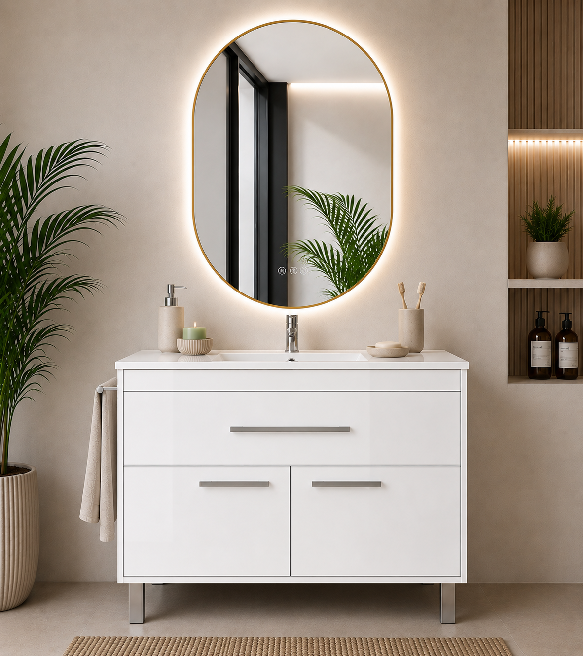 Kabinet kamar mandi Bahía dengan wastafel, laci, dan 2 pintu