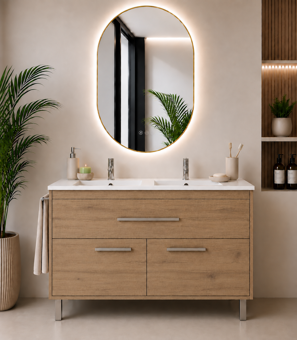 Kabinet kamar mandi Bahía dengan wastafel, laci, dan 2 pintu