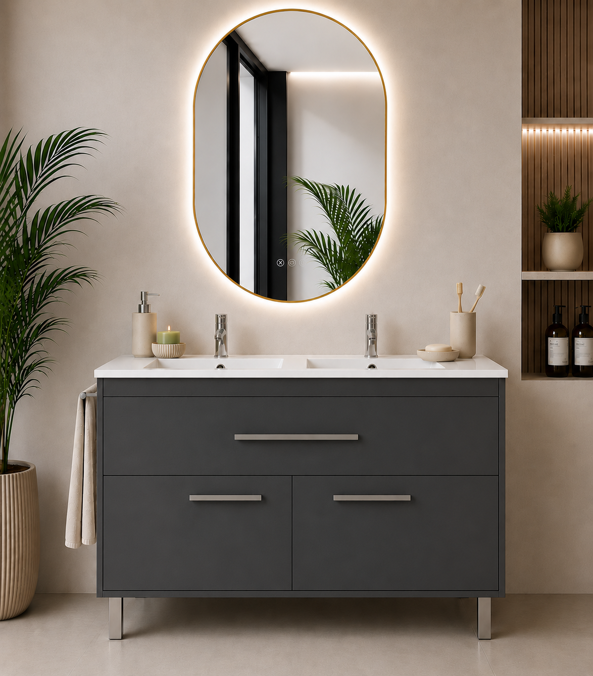 Kabinet kamar mandi Bahía dengan wastafel, laci, dan 2 pintu