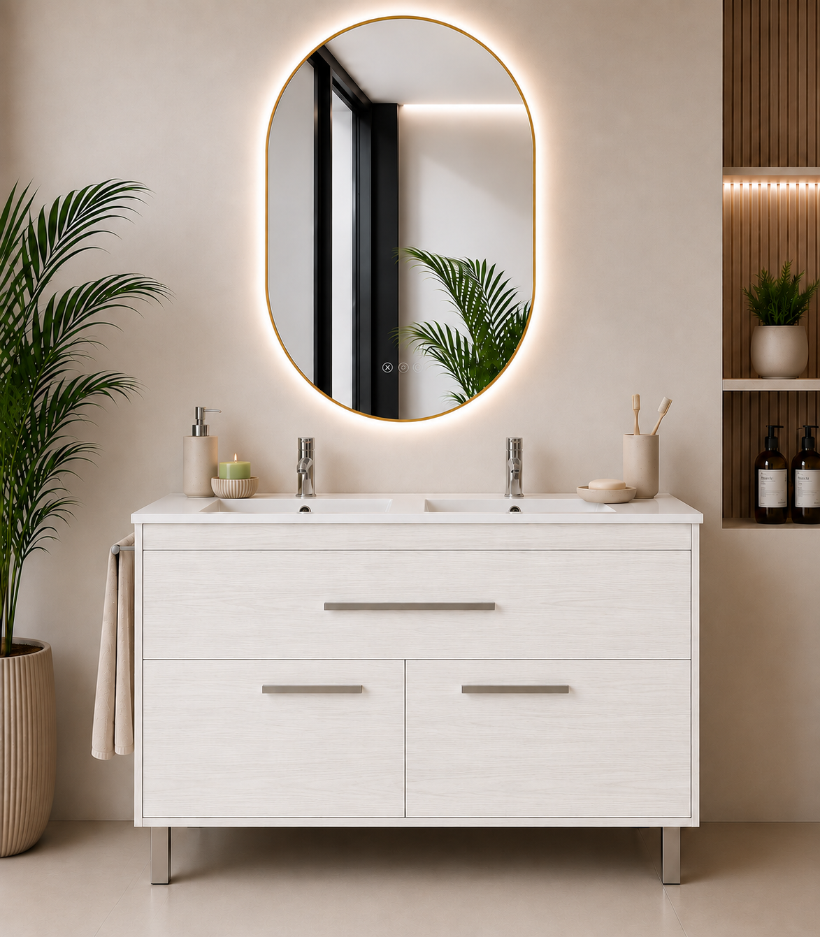Kabinet kamar mandi Bahía dengan wastafel, laci, dan 2 pintu