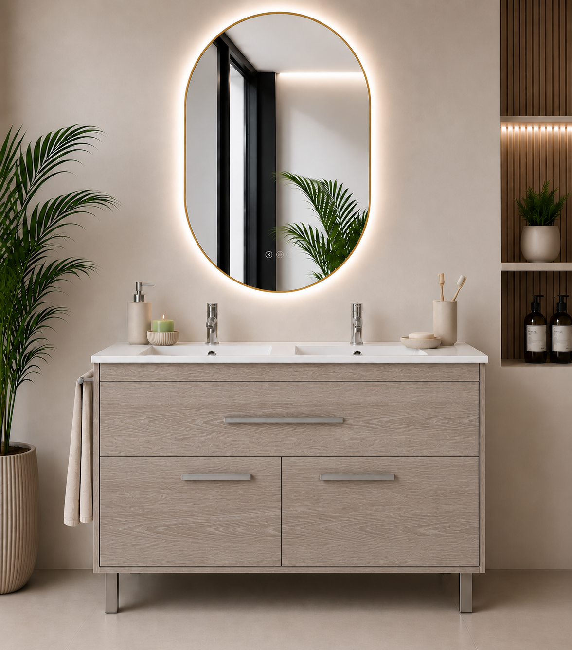 Kabinet kamar mandi Bahía dengan wastafel, laci, dan 2 pintu