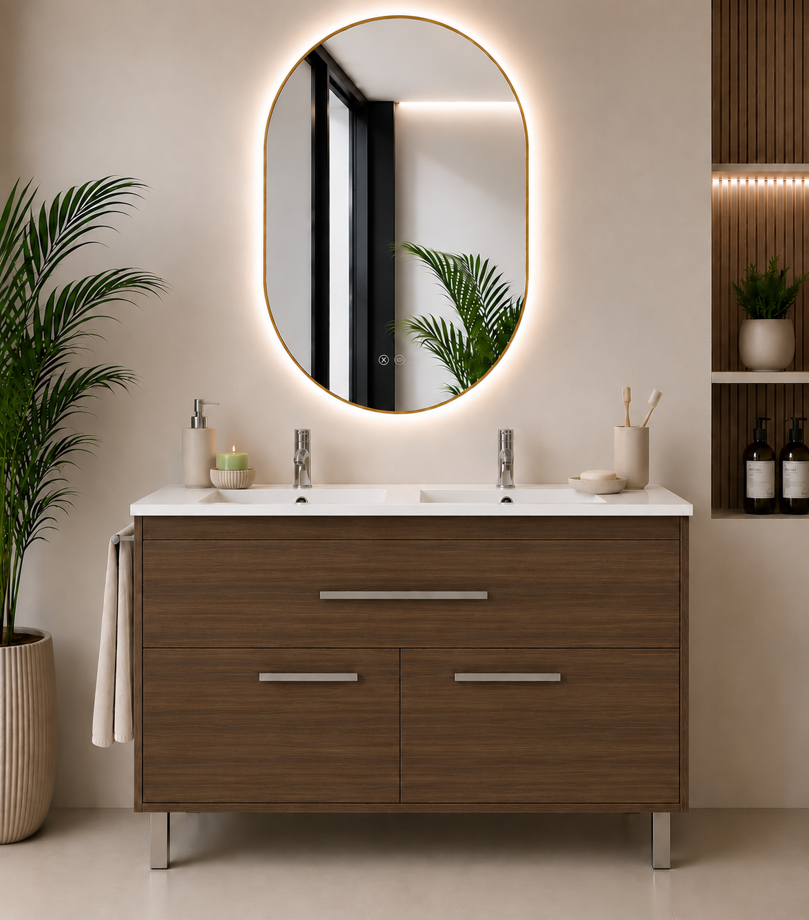 Kabinet kamar mandi Bahía dengan wastafel, laci, dan 2 pintu