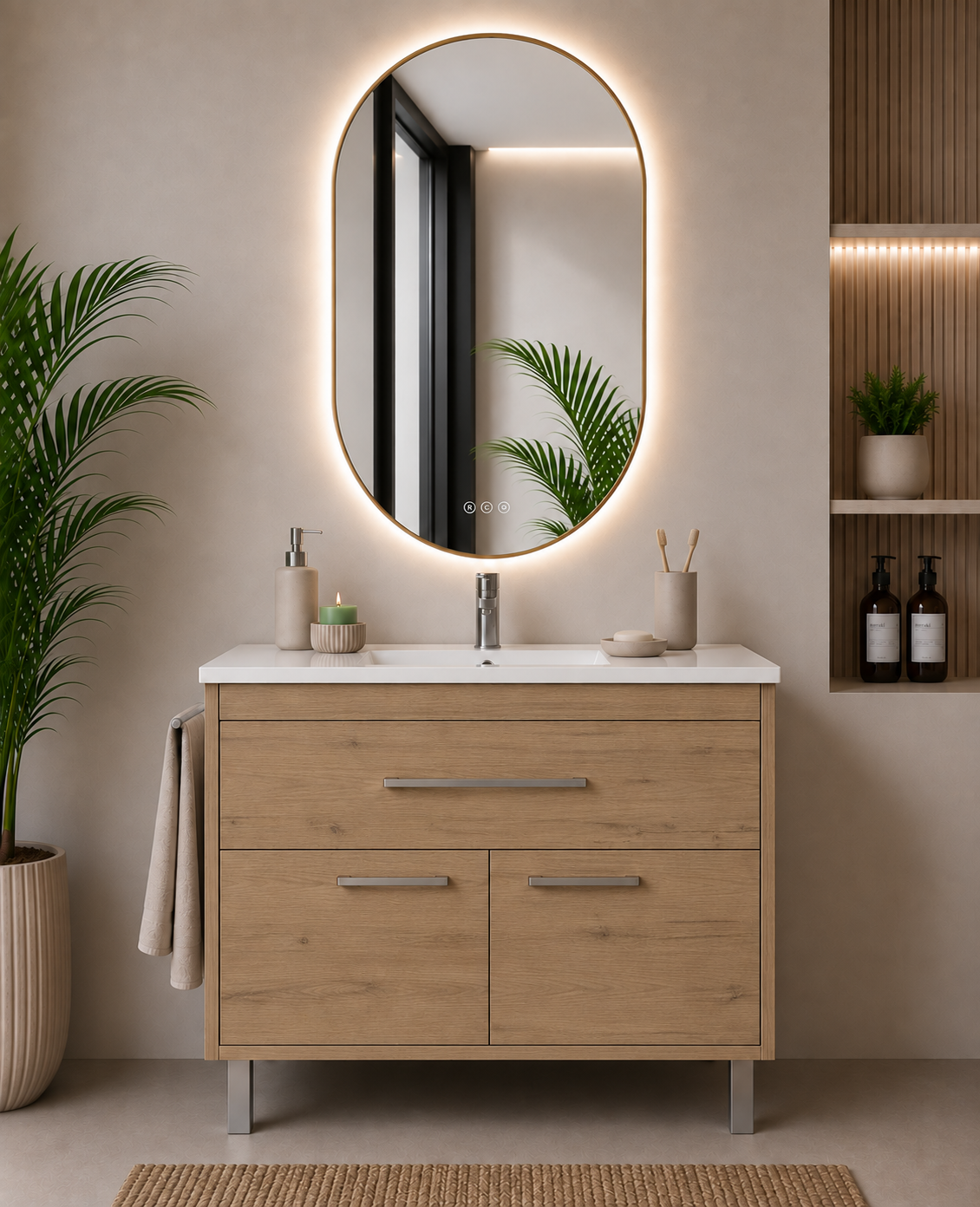 Kabinet kamar mandi Bahía dengan wastafel, laci, dan 2 pintu