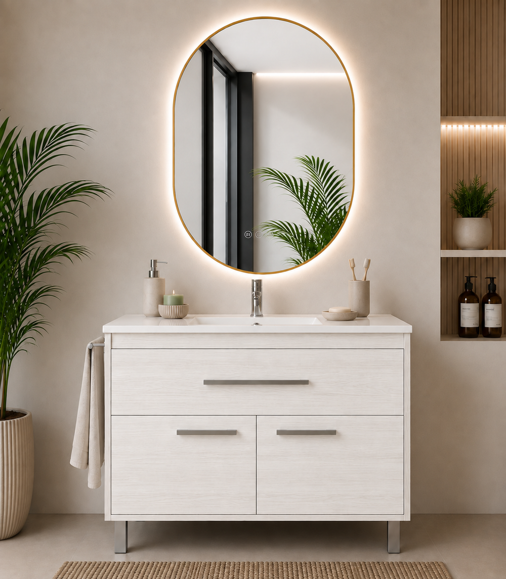 Kabinet kamar mandi Bahía dengan wastafel, laci, dan 2 pintu · Putih Nordik