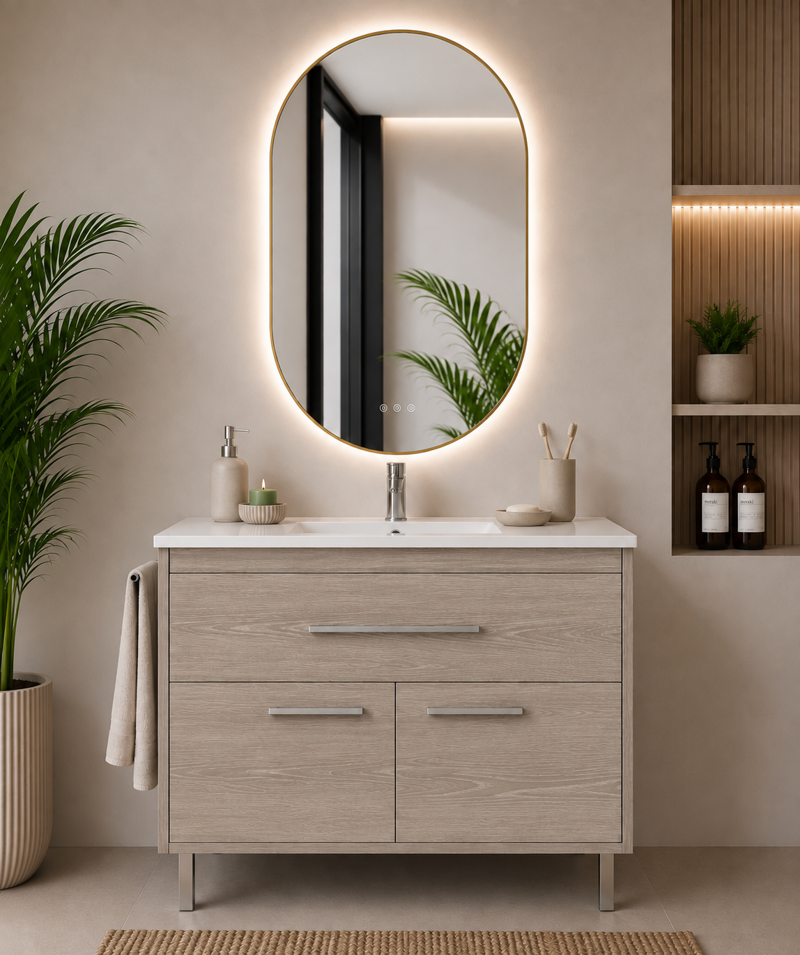 Kabinet kamar mandi Bahía dengan wastafel, laci, dan 2 pintu