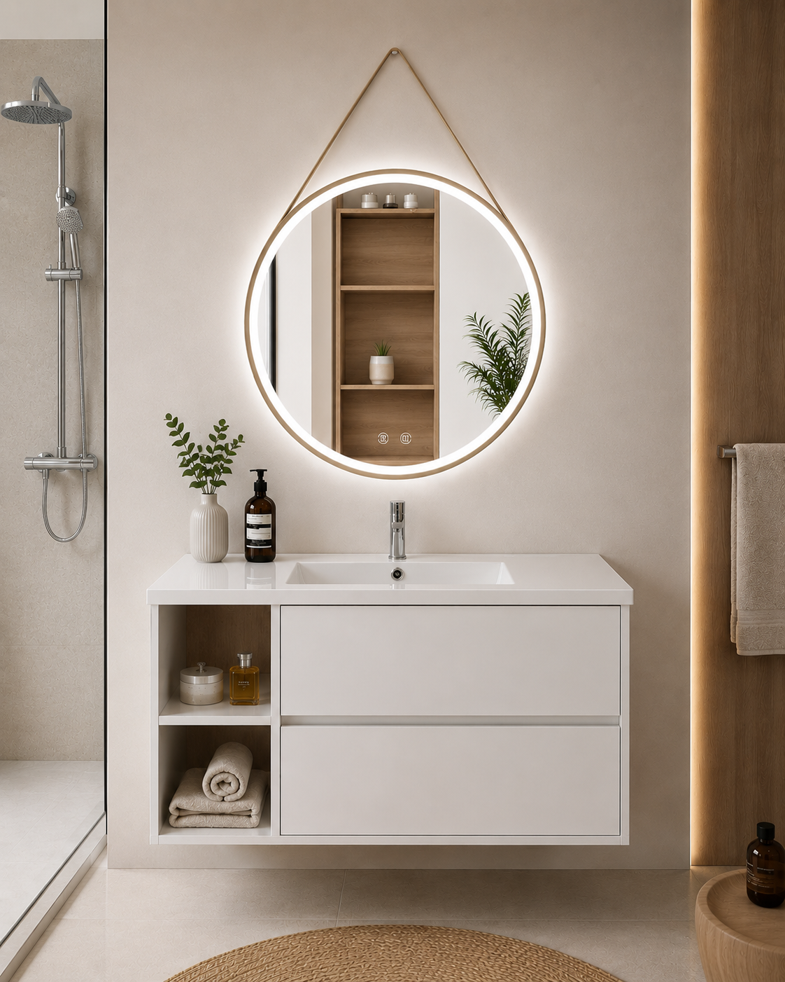 ZEUS bathroom vanity unit with basin, 2 drawers and shelf