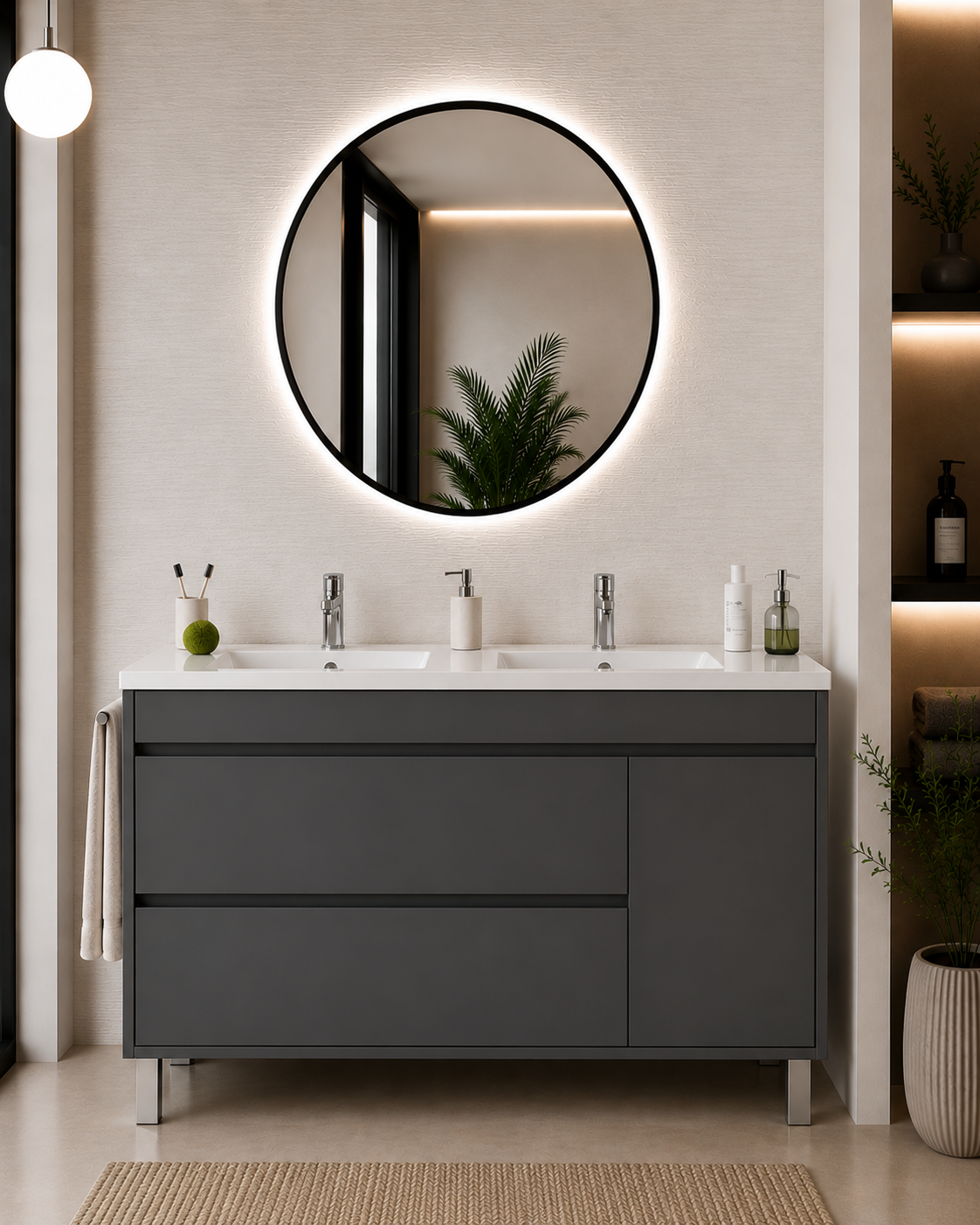 Kabinet kamar mandi Caprera dengan wastafel, 2 laci, dan pintu