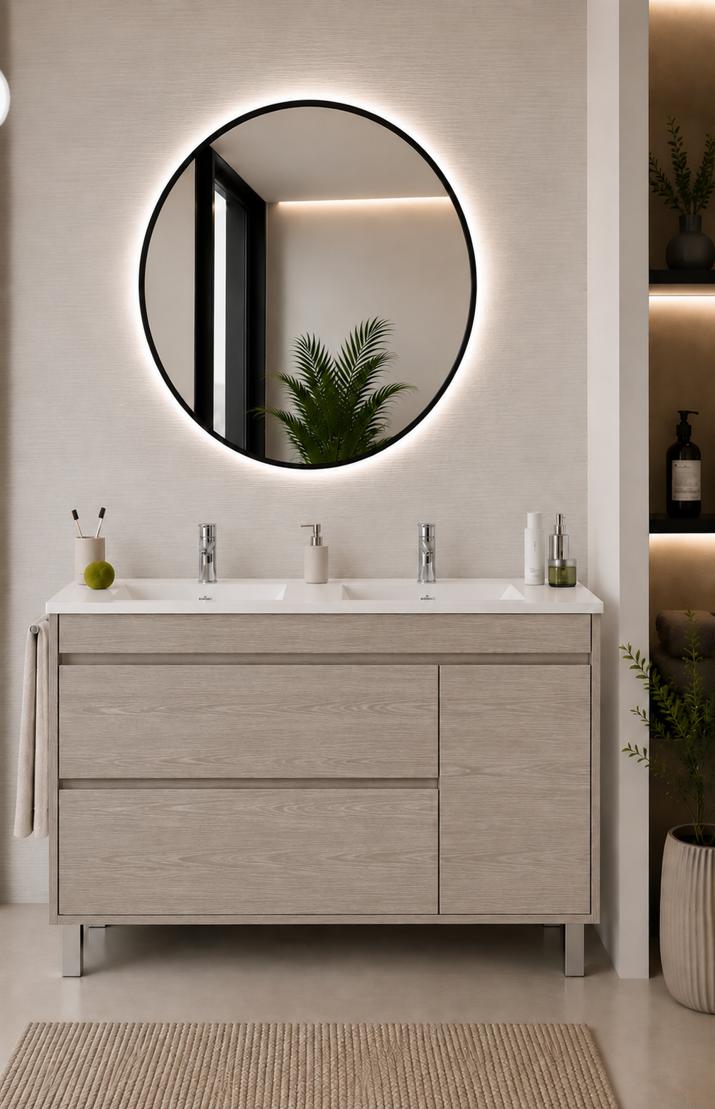 Kabinet kamar mandi Caprera dengan wastafel, 2 laci, dan pintu
