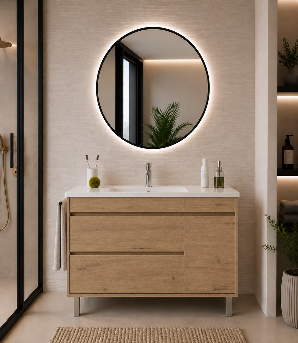 Kabinet kamar mandi Caprera dengan wastafel, 2 laci, dan pintu · Stepa