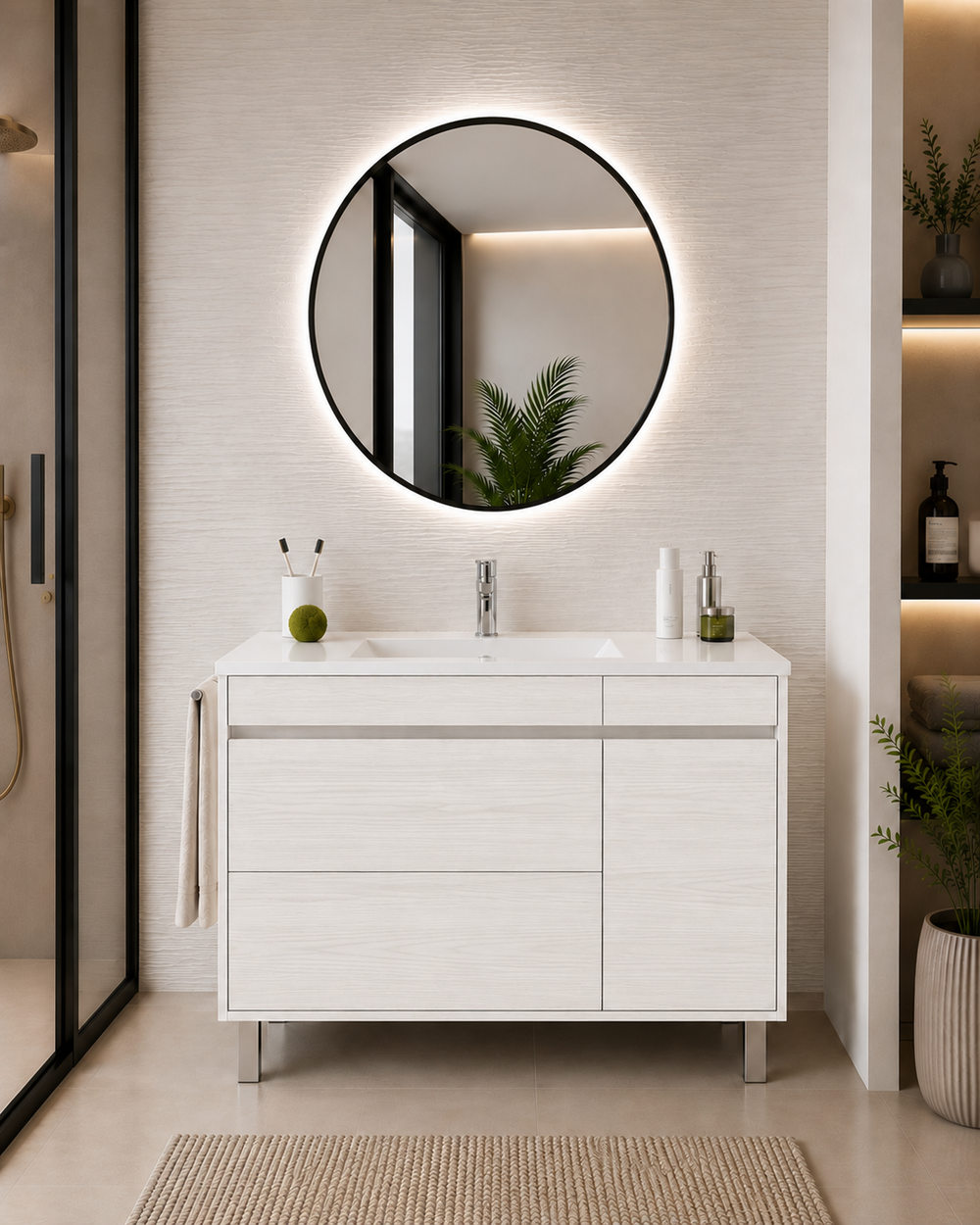 Kabinet kamar mandi Caprera dengan wastafel, 2 laci, dan pintu · Putih Nordik