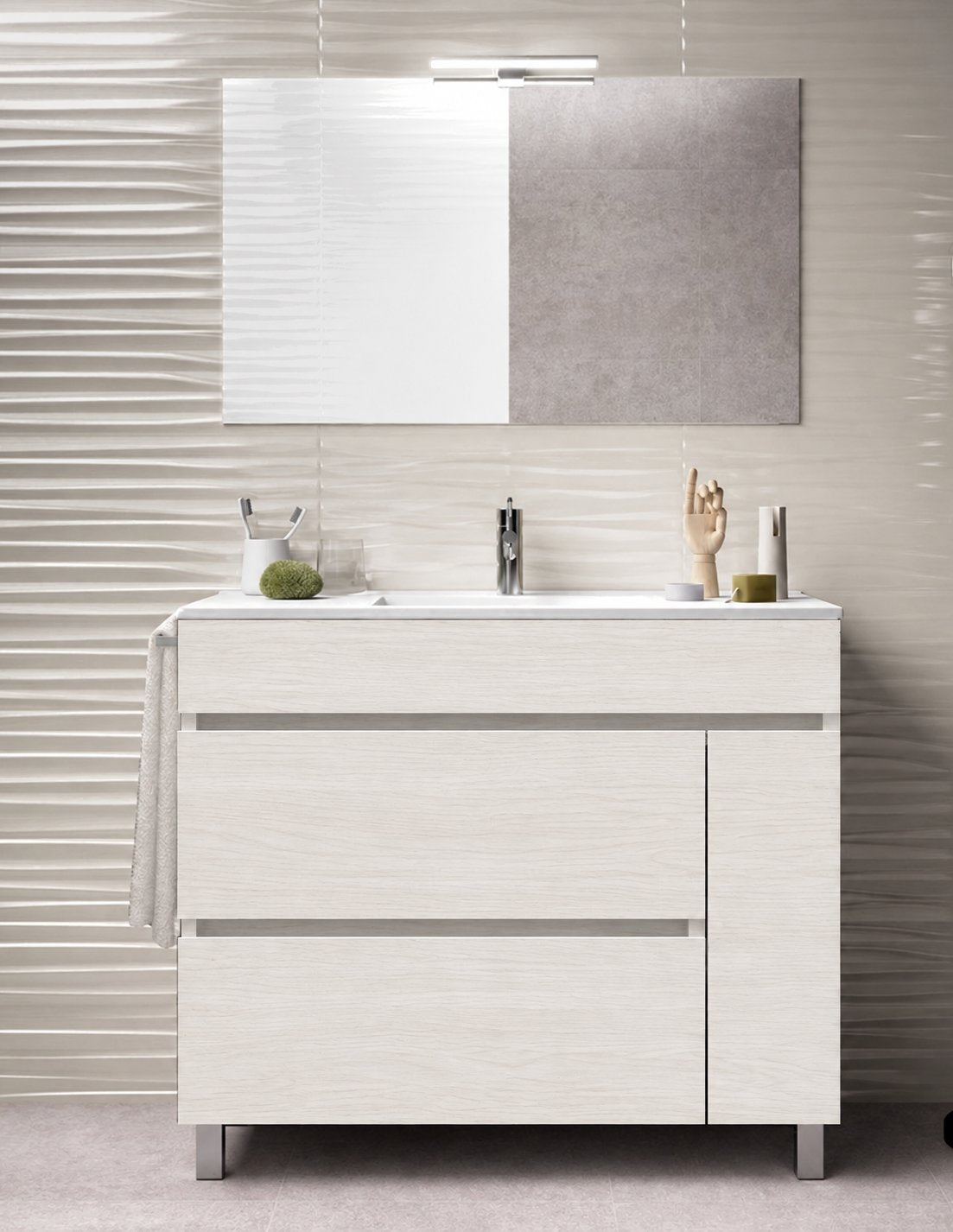 Kabinet kamar mandi Caprera dengan wastafel, 2 laci, dan pintu