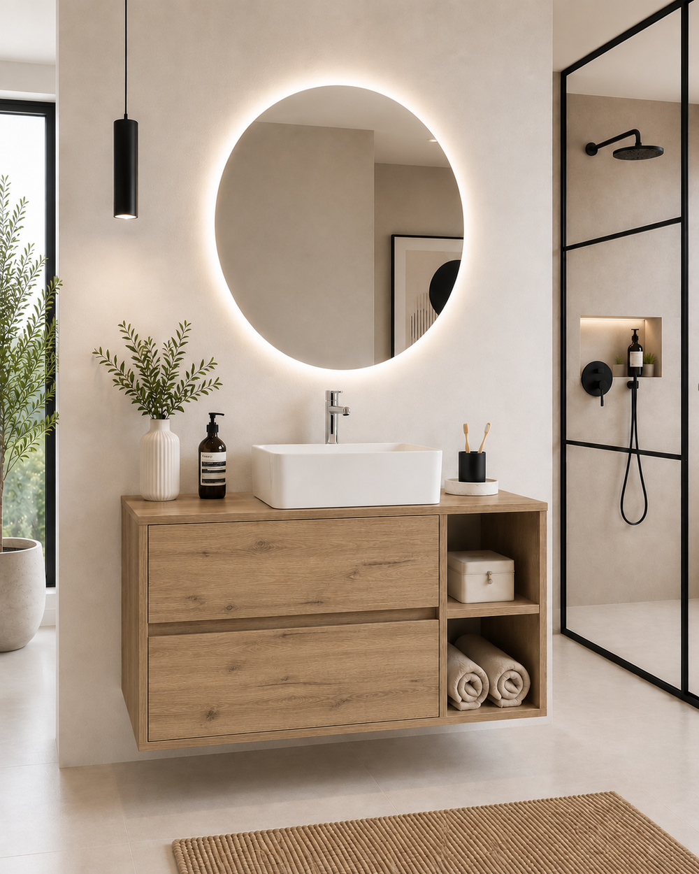 Kabinet kamar mandi Zeus dengan meja dan wastafel duduk · Stepa