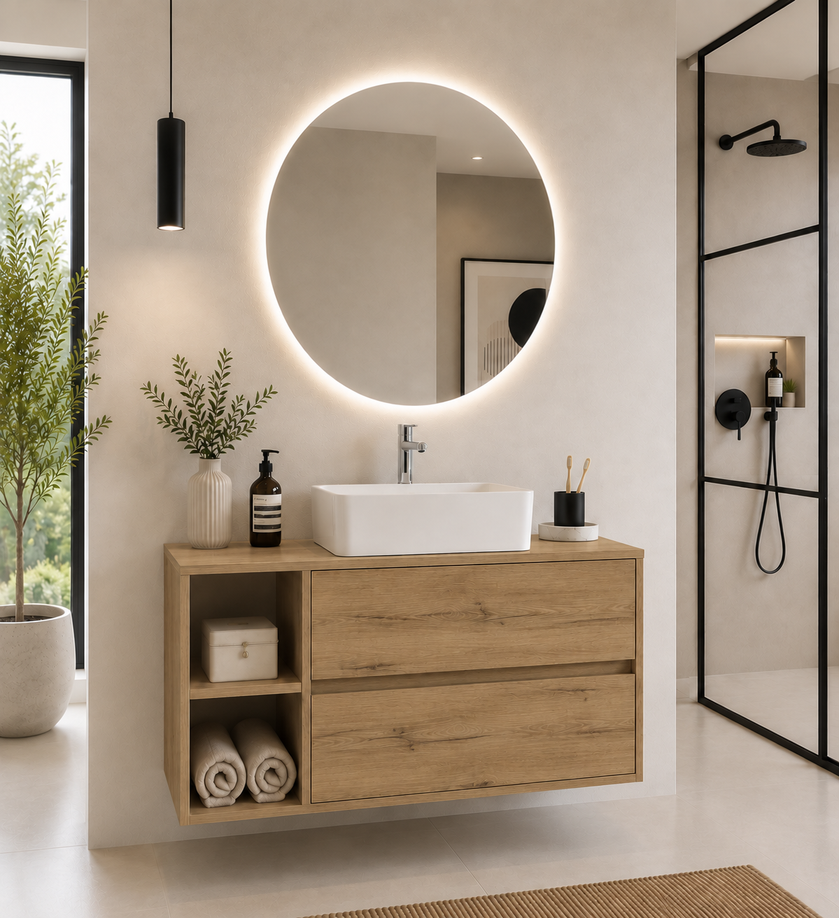 Kabinet kamar mandi Zeus dengan meja dan wastafel duduk