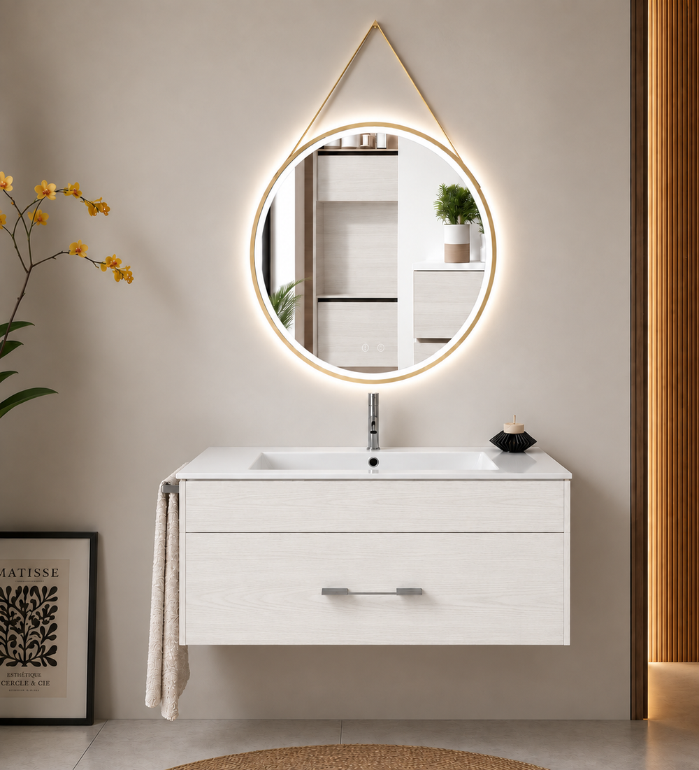 Kabinet kamar mandi gantung Florencia dengan wastafel · Putih Nordik