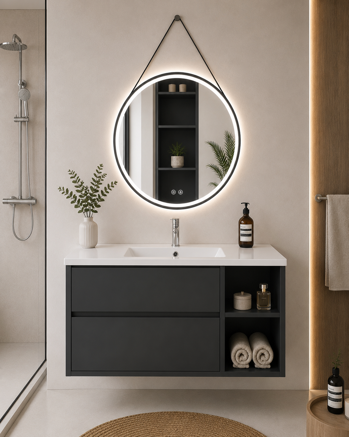 ZEUS bathroom vanity unit with basin, 2 drawers and shelf