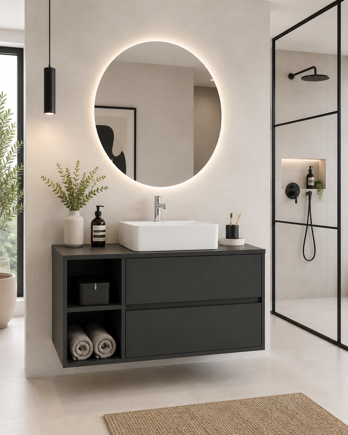 Kabinet kamar mandi Zeus dengan meja dan wastafel duduk