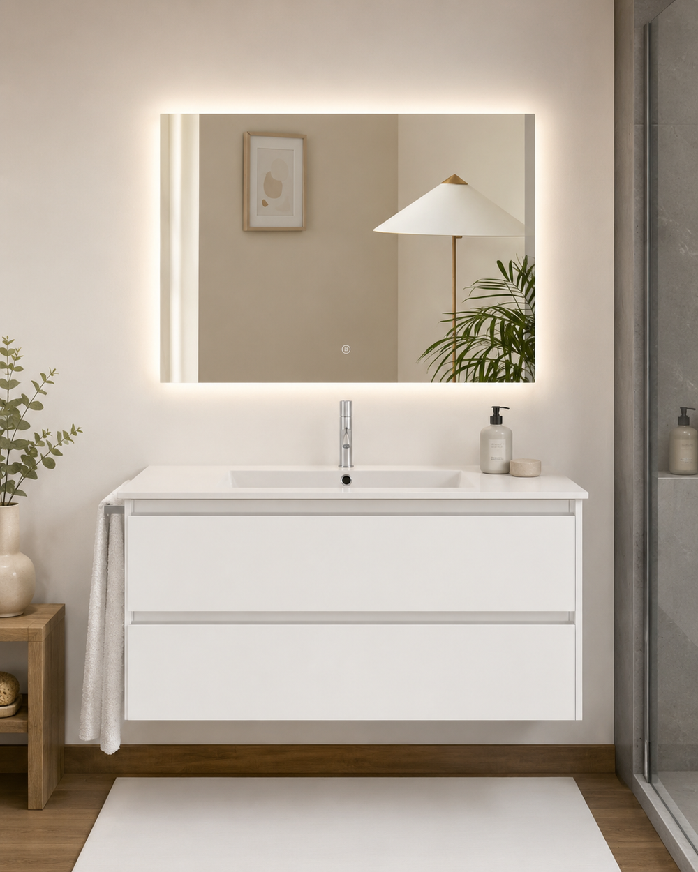 Kabinet kamar mandi gantung Ibiza dengan wastafel dan 2 laci · Putih kilap