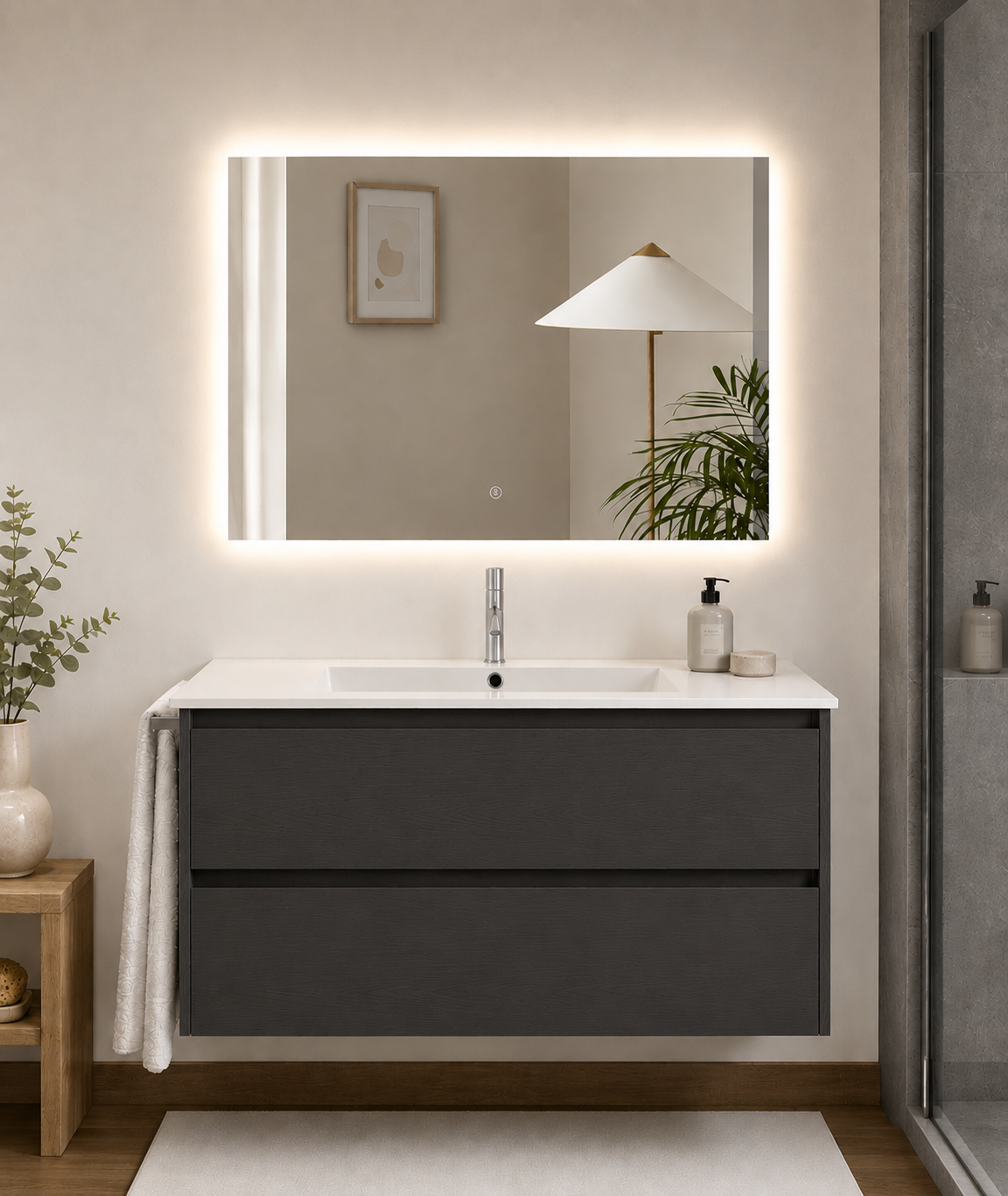 IBIZA wall-hung bathroom vanity unit with basin and 2 drawers