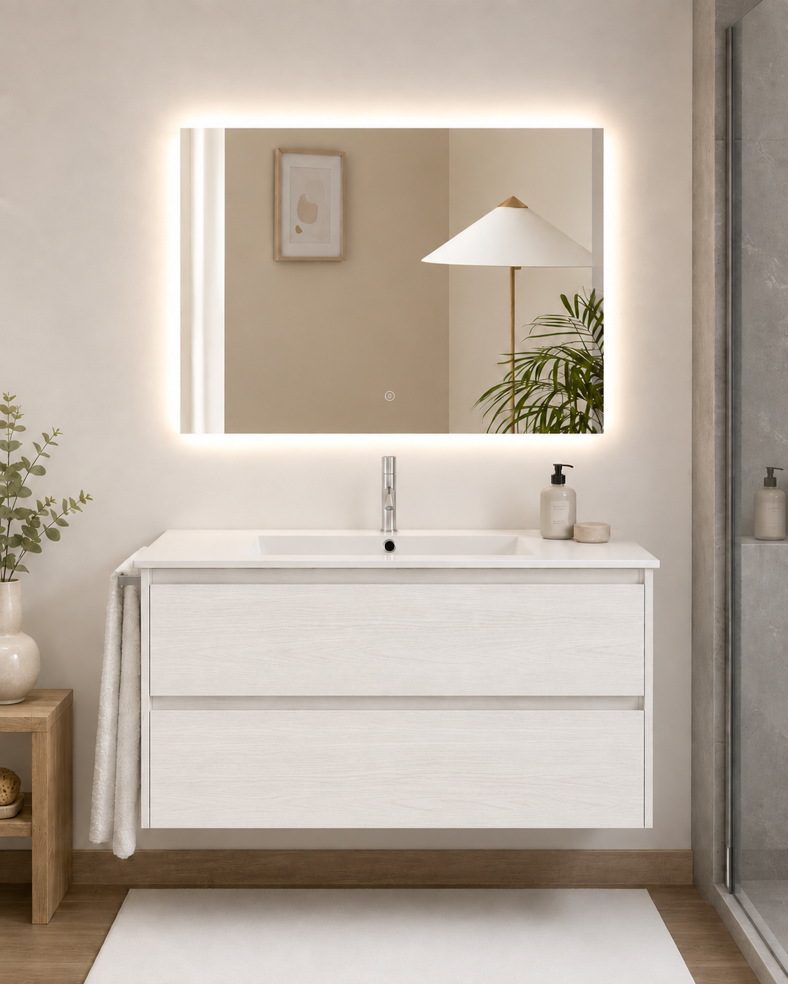 IBIZA wall-hung bathroom vanity unit with basin and 2 drawers