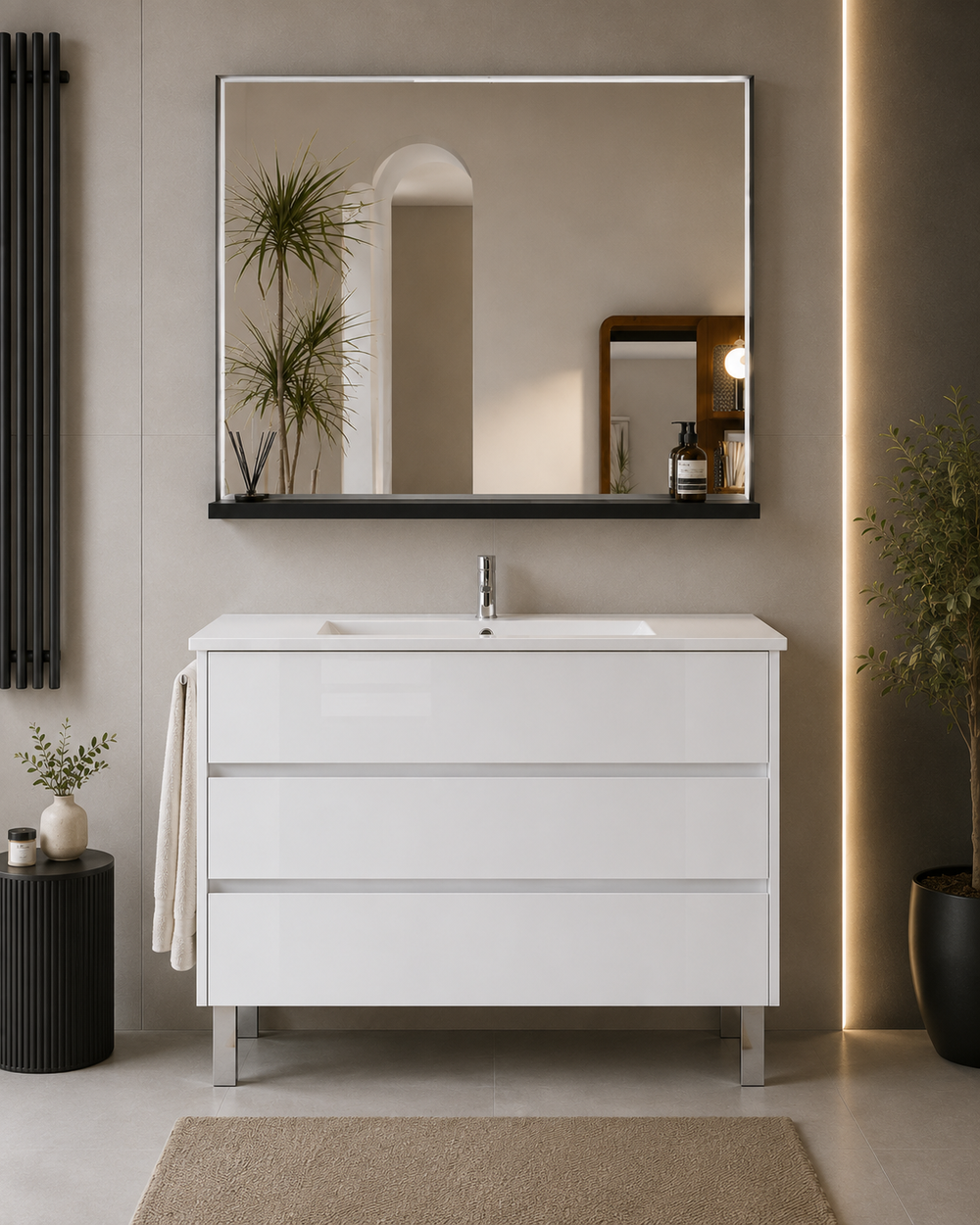 Kabinet kamar mandi berkaki Imperia dan wastafel · Putih kilap