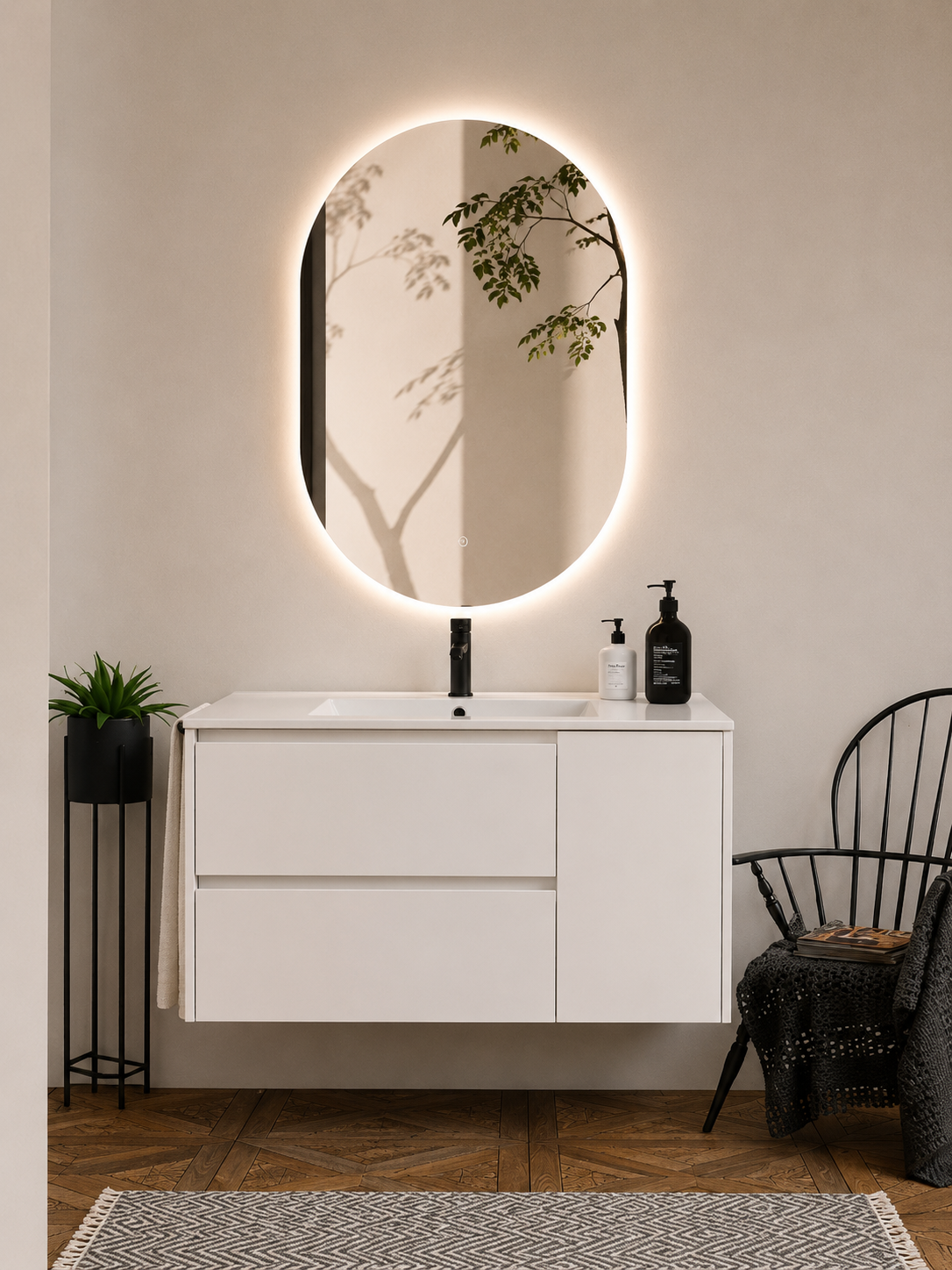 Kabinet kamar mandi gantung Itaca dengan wastafel, laci, dan pintu