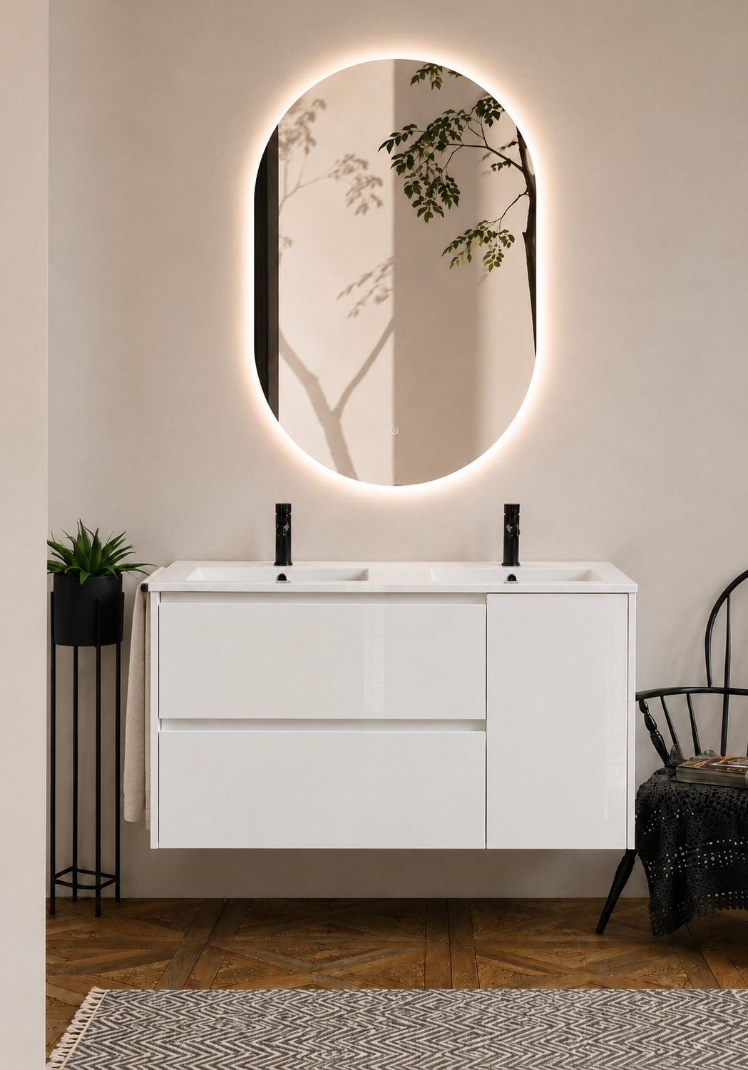 Kabinet kamar mandi gantung Itaca dengan wastafel, laci, dan pintu