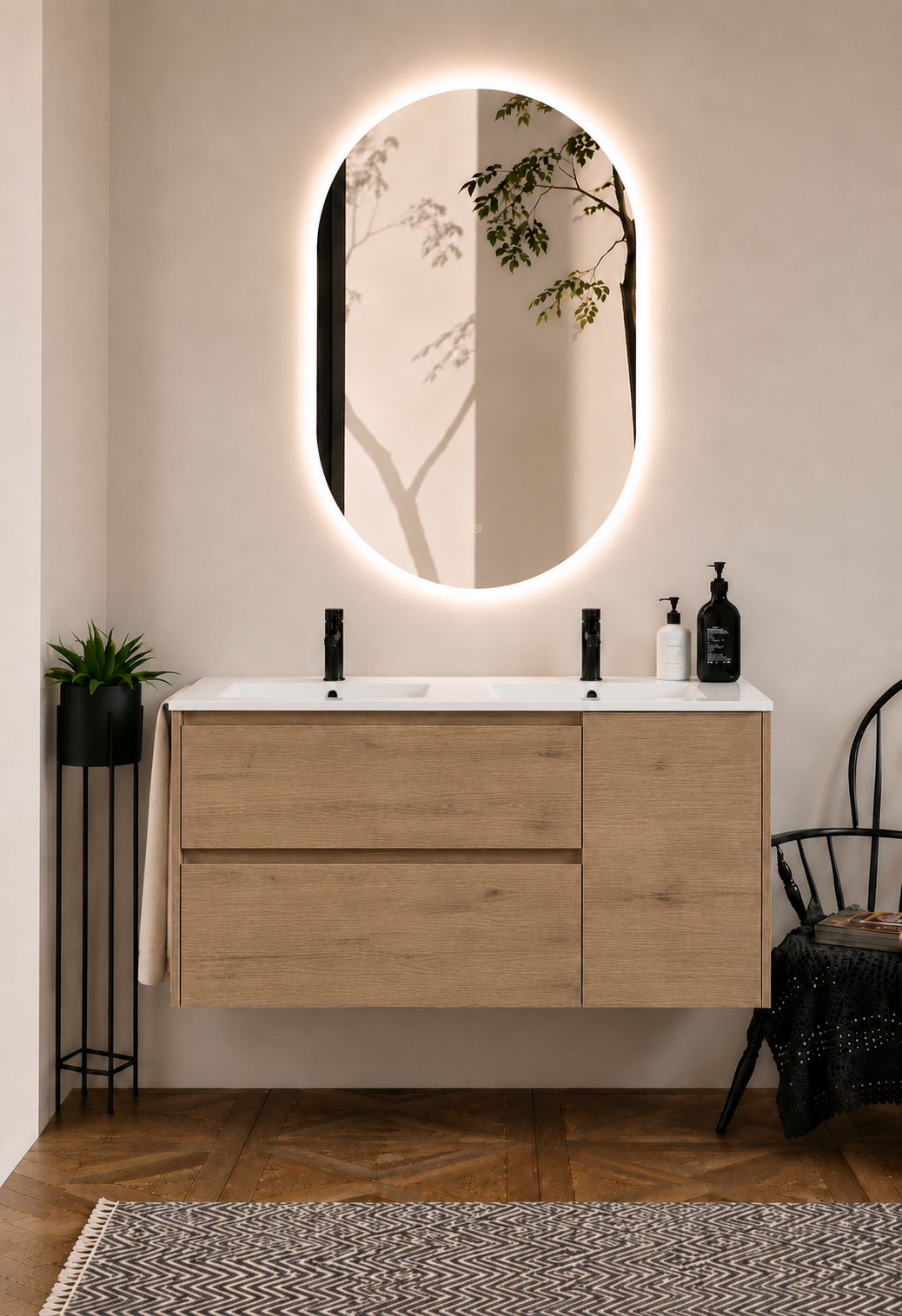 Kabinet kamar mandi gantung Itaca dengan wastafel, laci, dan pintu