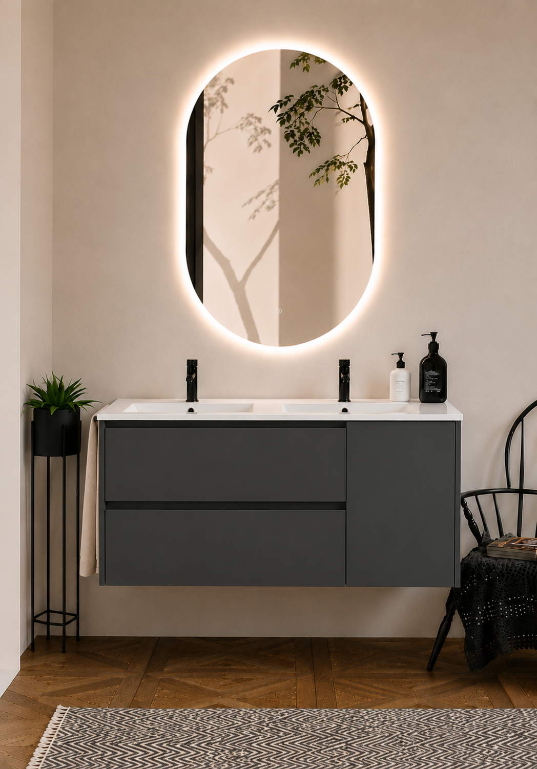Kabinet kamar mandi gantung Itaca dengan wastafel, laci, dan pintu