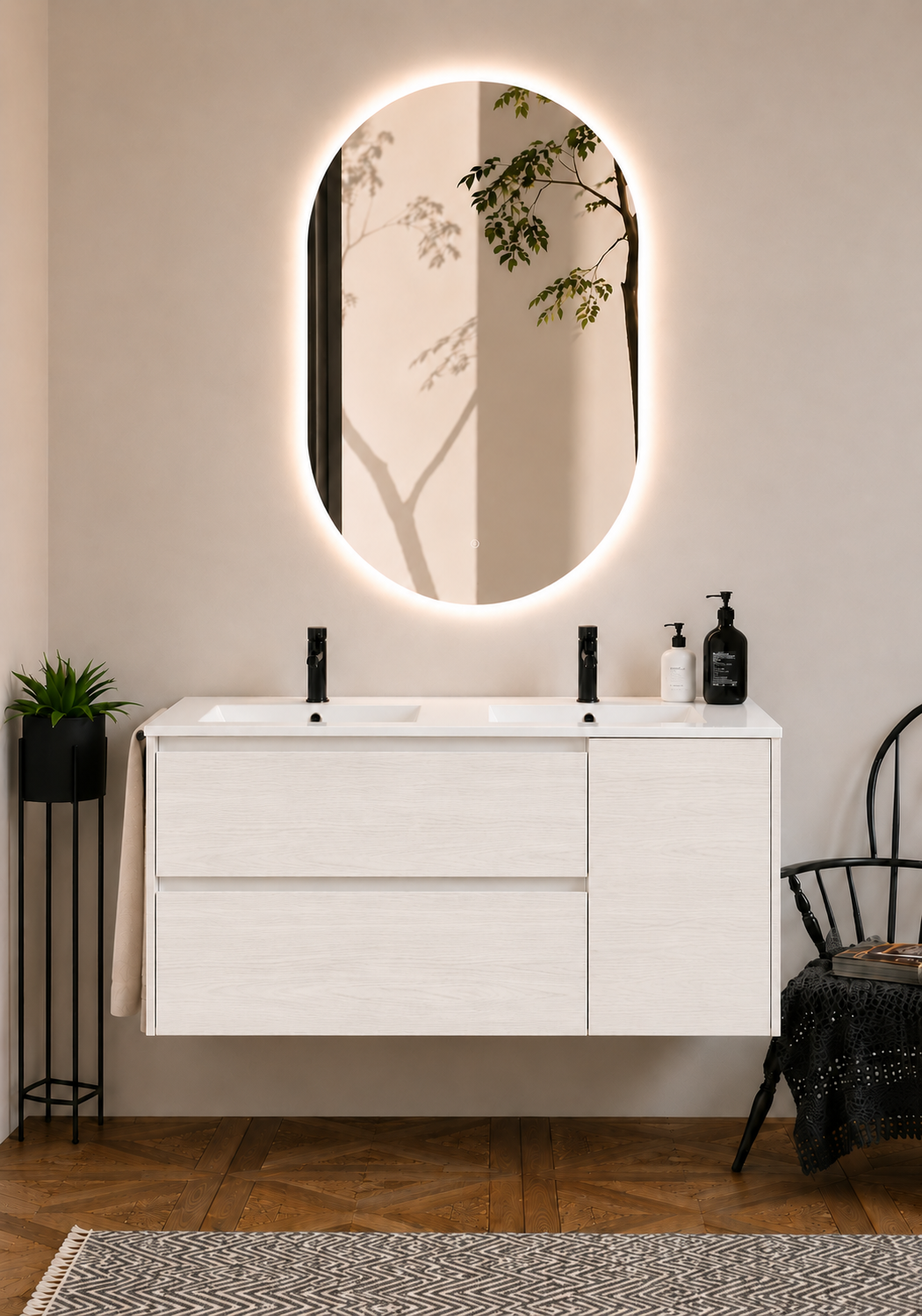 Kabinet kamar mandi gantung Itaca dengan wastafel, laci, dan pintu
