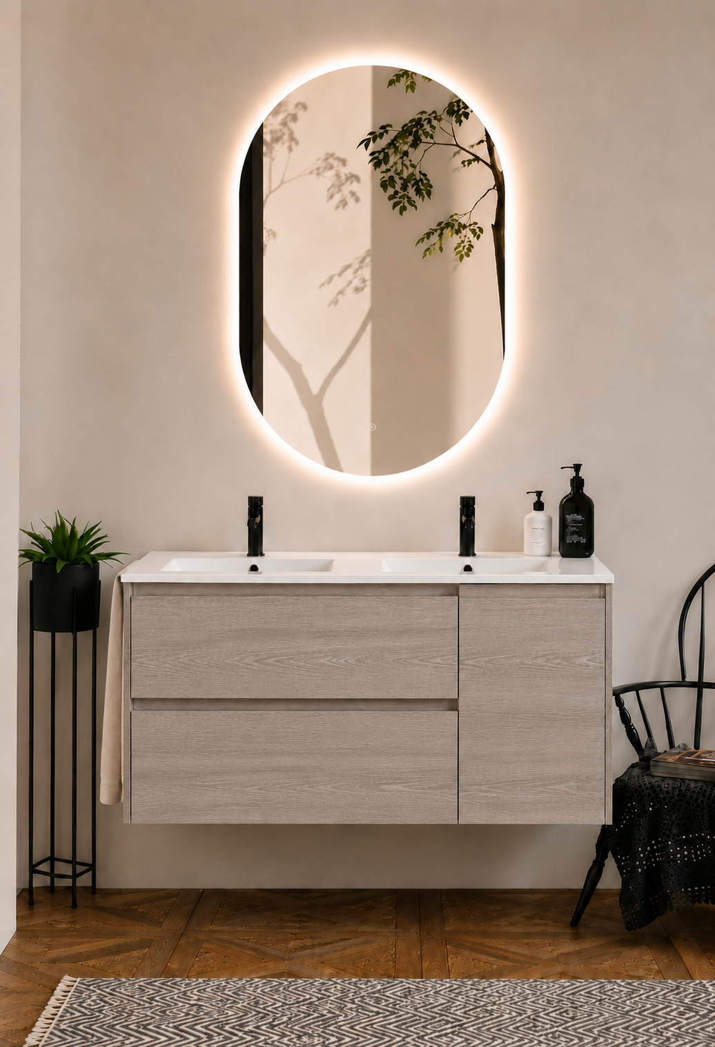Kabinet kamar mandi gantung Itaca dengan wastafel, laci, dan pintu