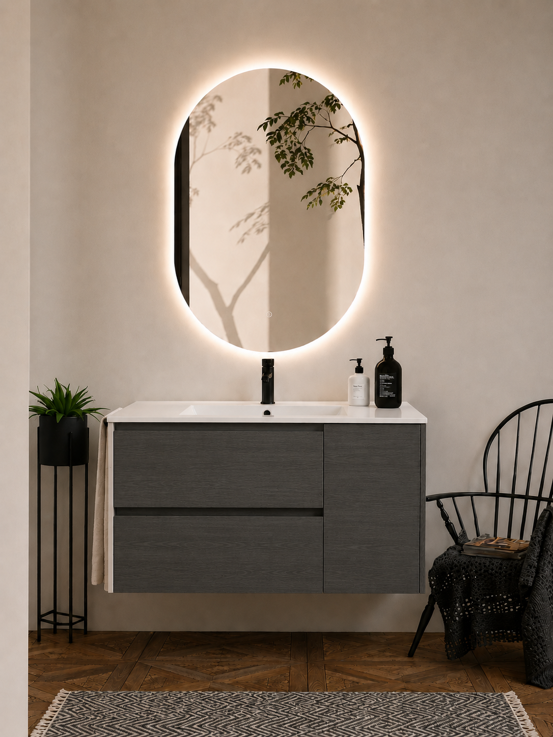 Kabinet kamar mandi gantung Itaca dengan wastafel, laci, dan pintu