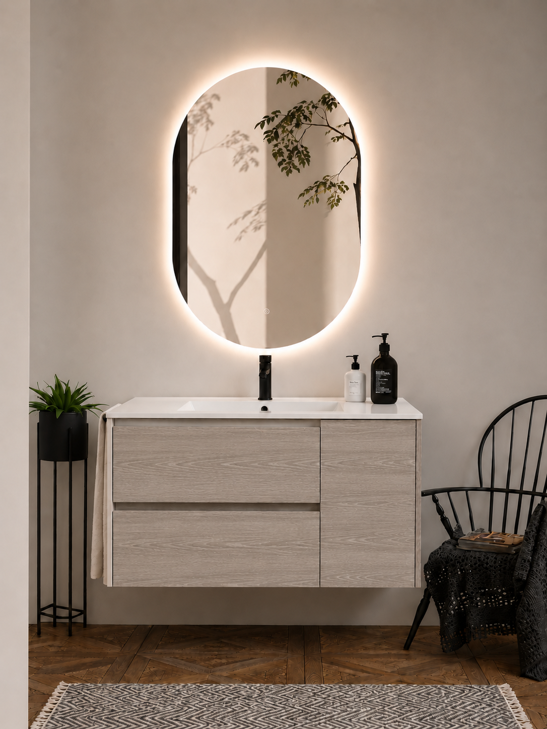 Kabinet kamar mandi gantung Itaca dengan wastafel, laci, dan pintu