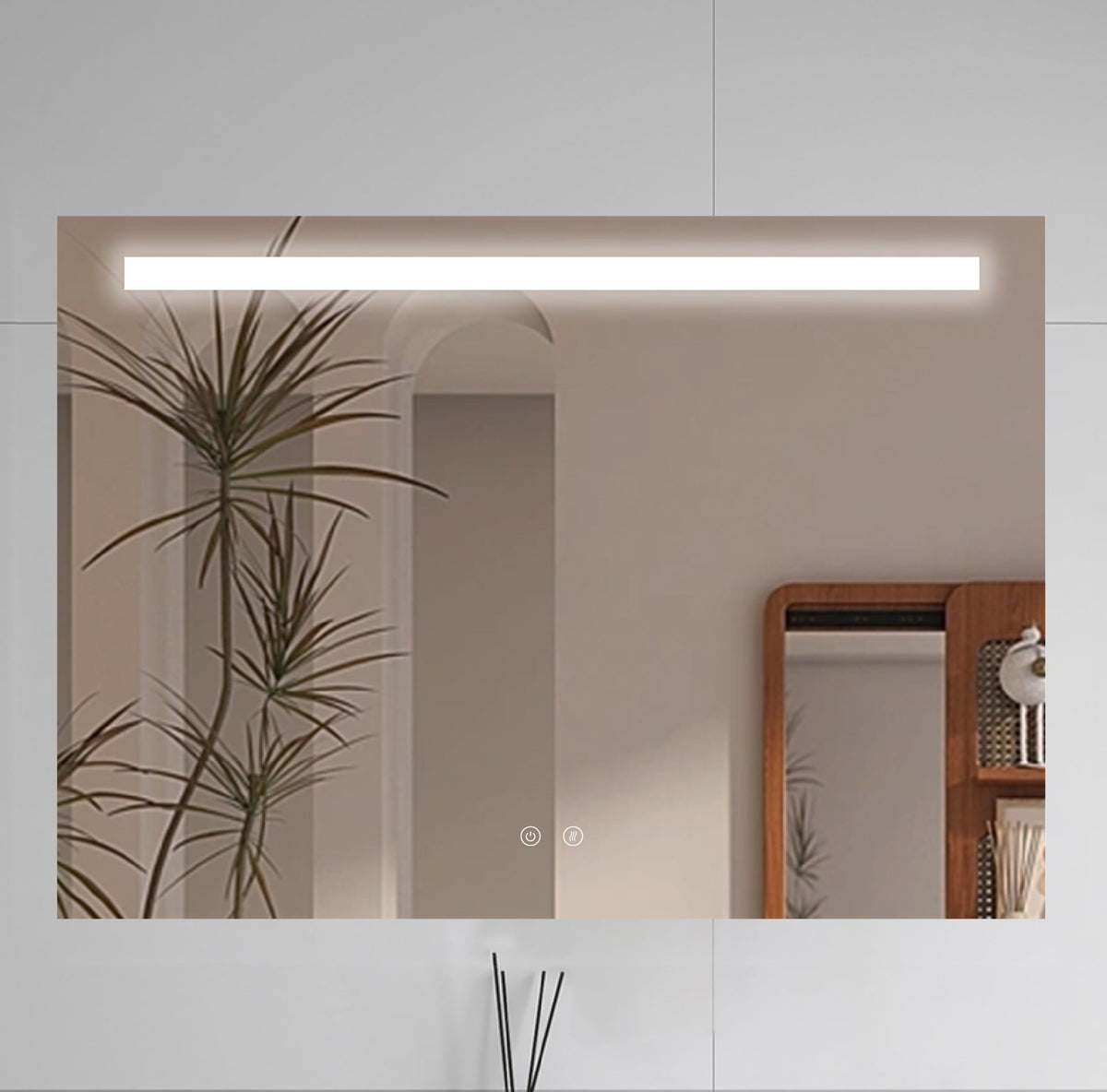 Cermin kamar mandi LED LINE dengan bingkai logam dan anti-embun