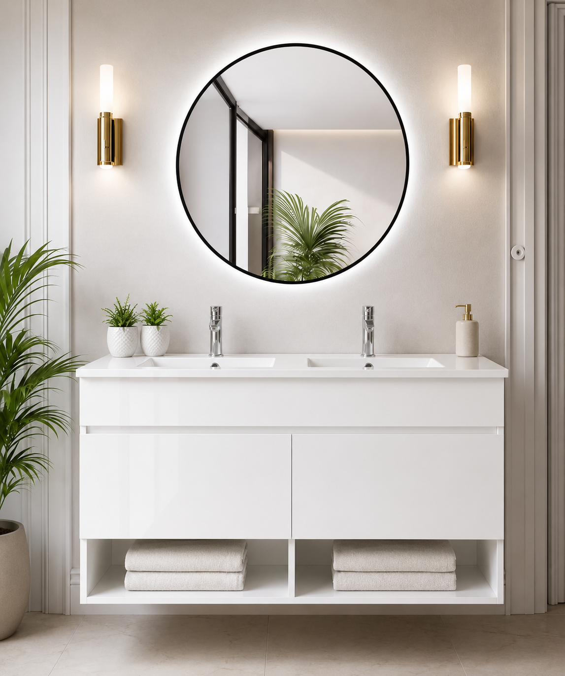 Kabinet kamar mandi gantung Nebari dengan pintu dan wastafel