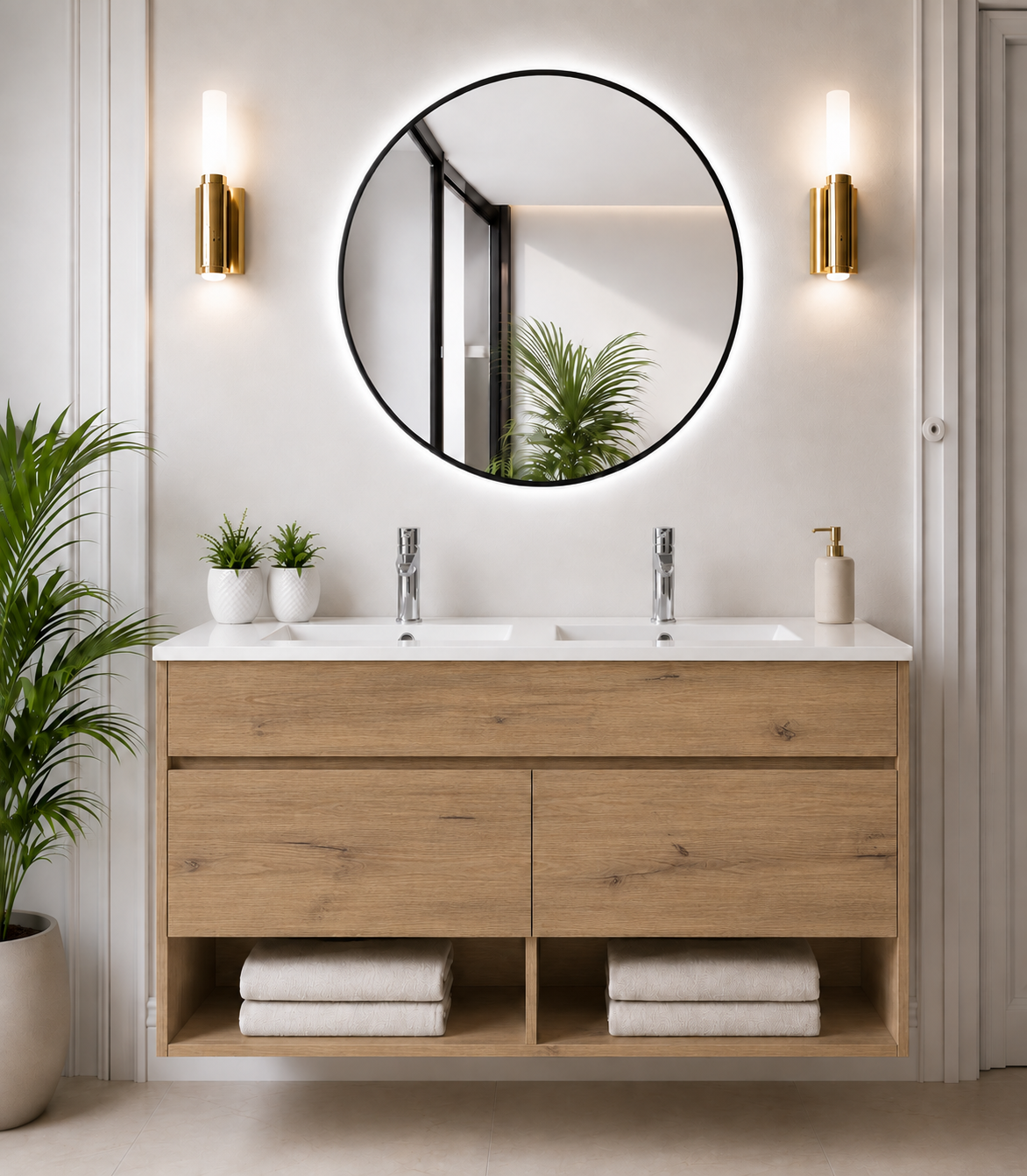 Kabinet kamar mandi gantung Nebari dengan pintu dan wastafel