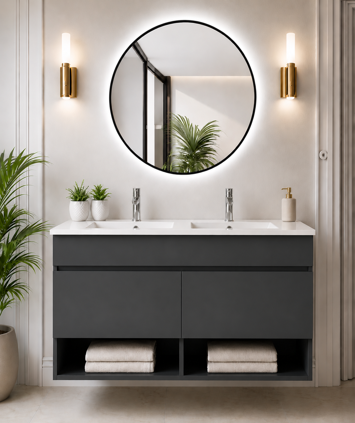 Kabinet kamar mandi gantung Nebari dengan pintu dan wastafel