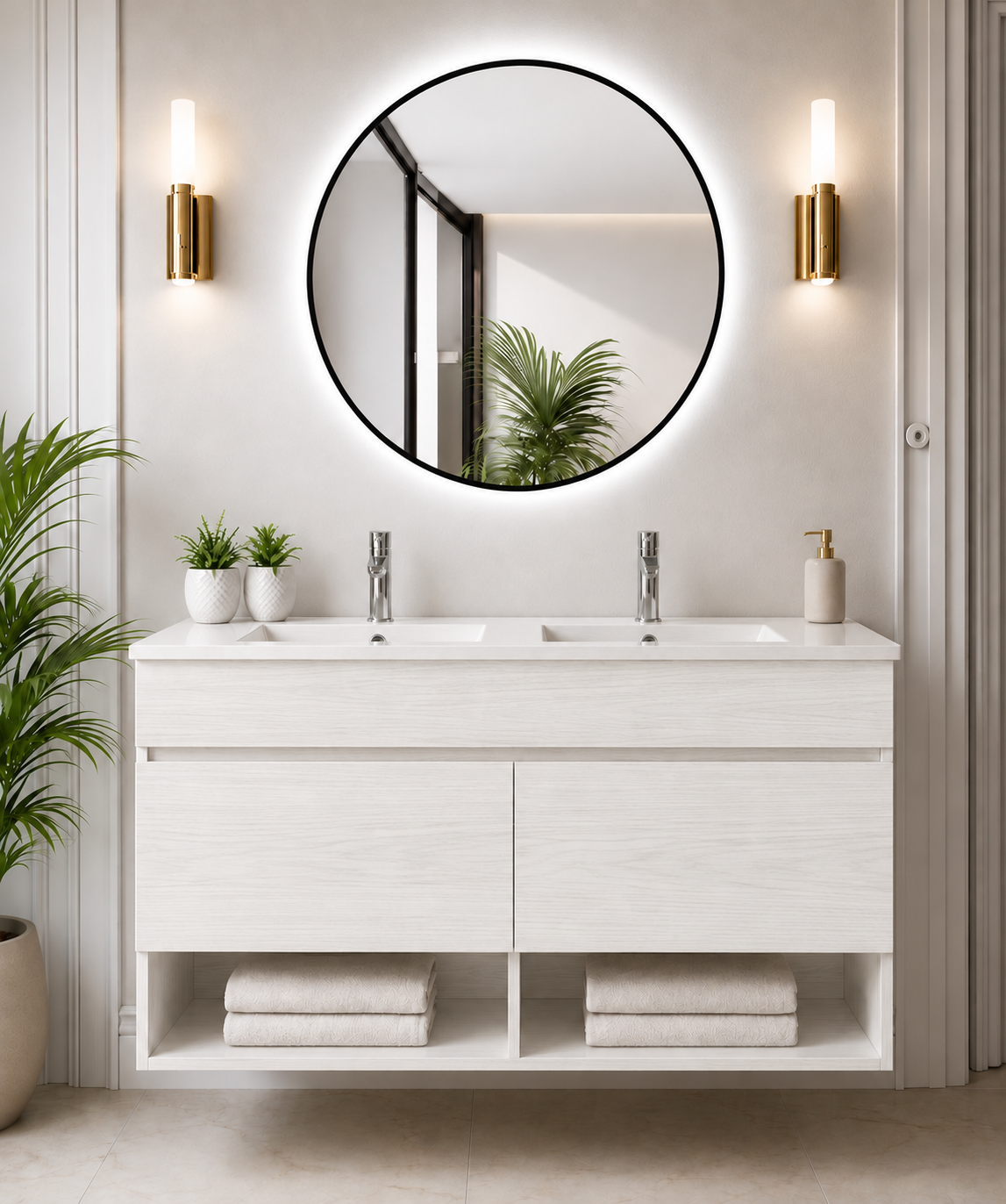 Kabinet kamar mandi gantung Nebari dengan pintu dan wastafel