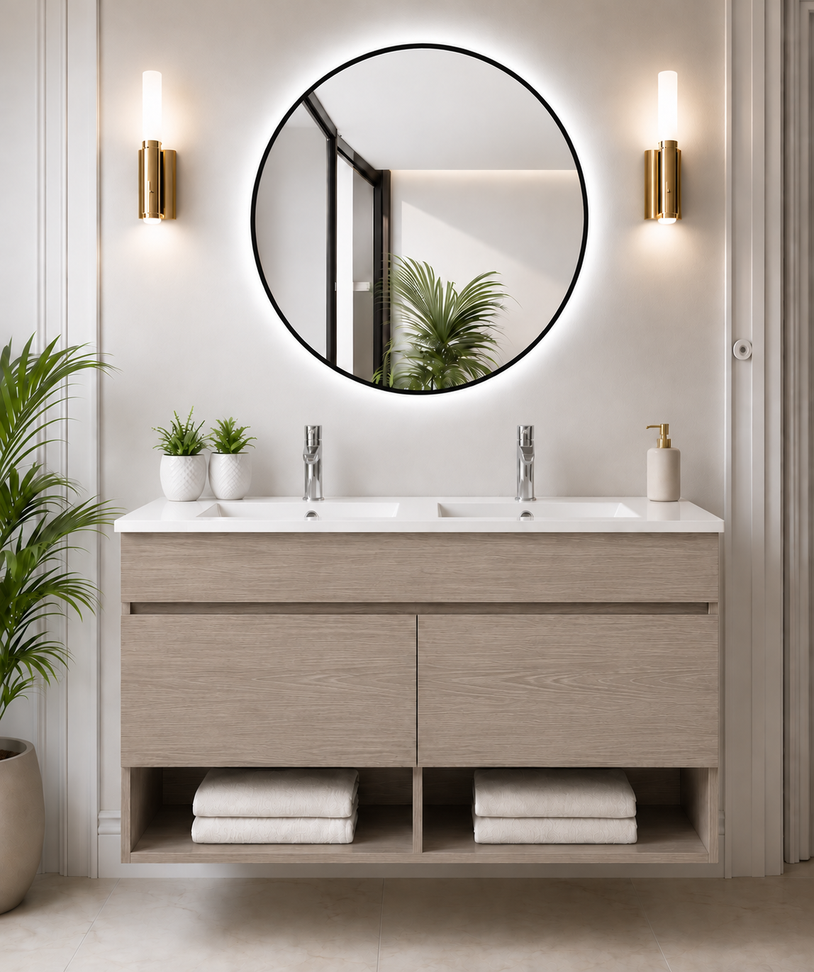 Kabinet kamar mandi gantung Nebari dengan pintu dan wastafel