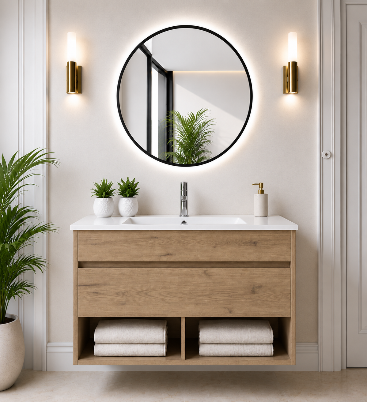 Mueble de baño suspendido NEBARI con cajón y lavabo extraplano