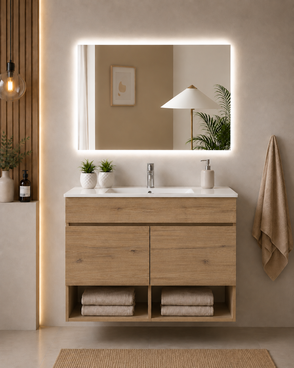 Kabinet kamar mandi gantung Nebari dengan pintu dan wastafel · Stepa