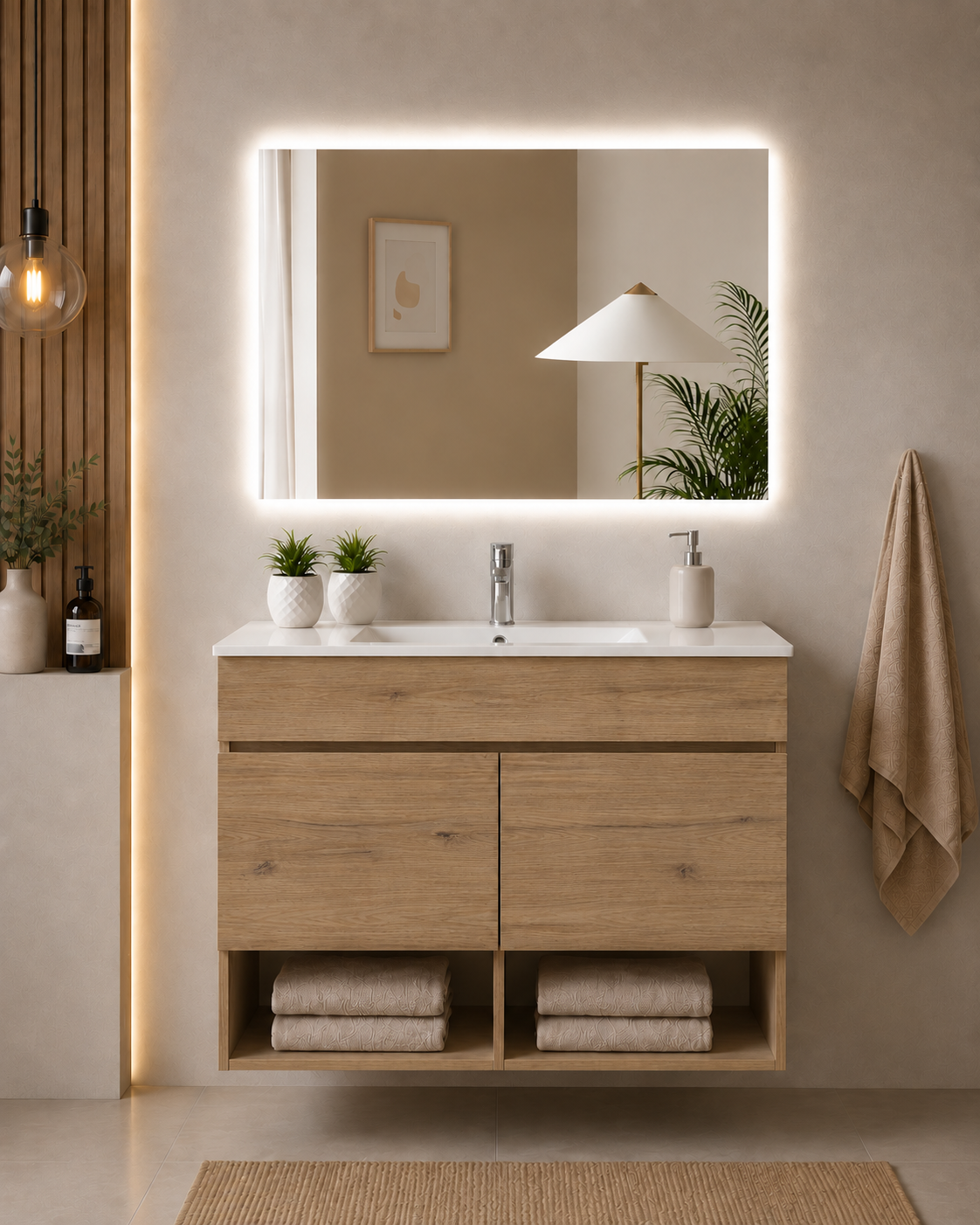 Kabinet kamar mandi gantung Nebari dengan pintu dan wastafel
