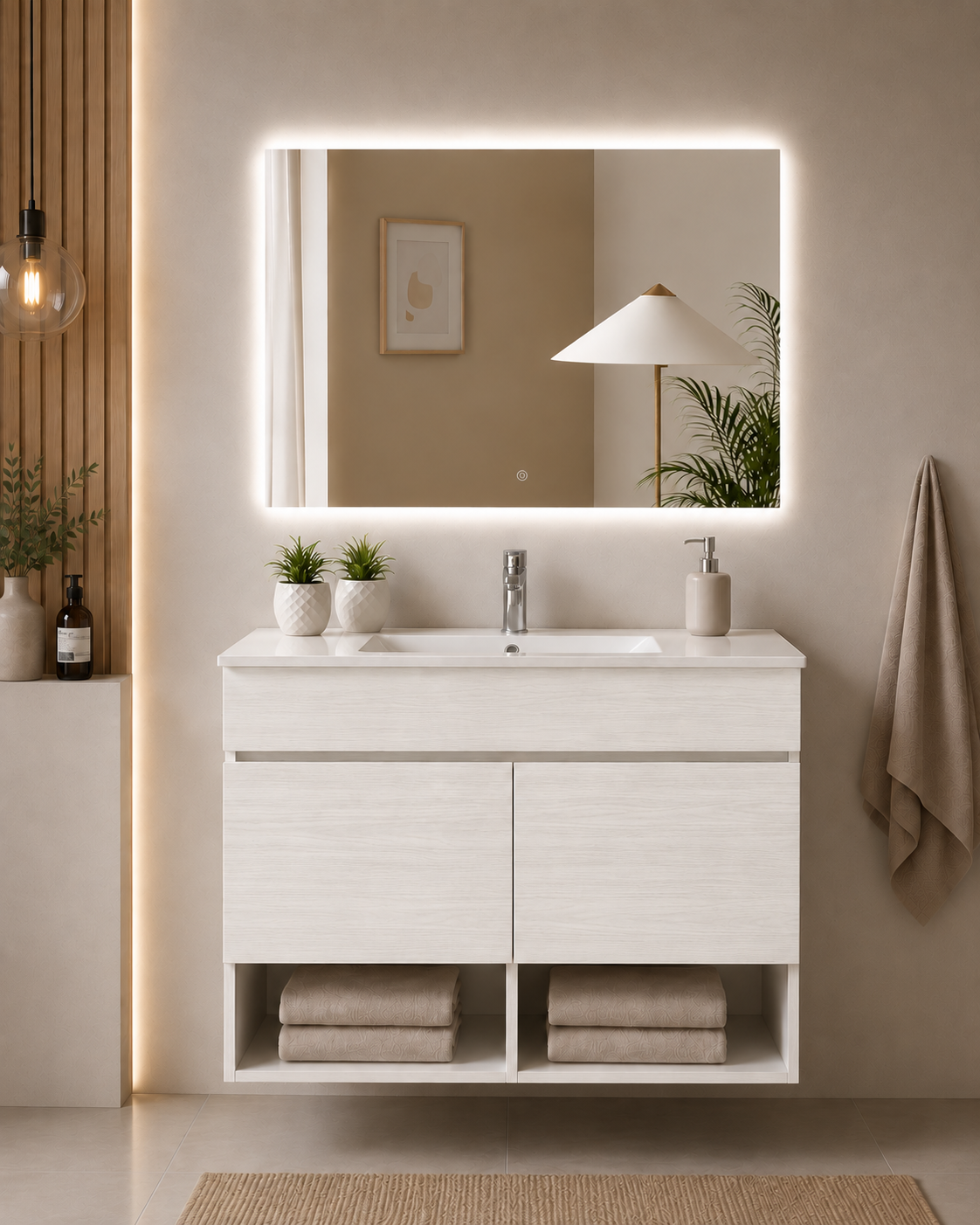 Kabinet kamar mandi gantung Nebari dengan pintu dan wastafel