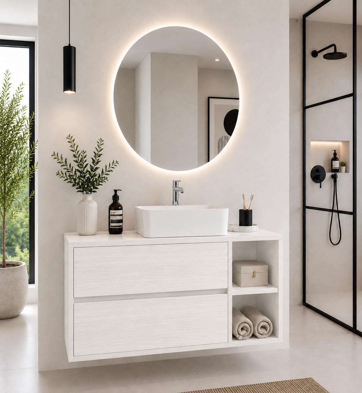 Kabinet kamar mandi Zeus dengan meja dan wastafel duduk